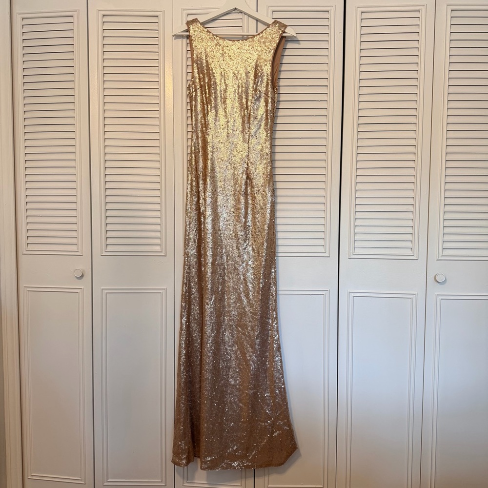Lulu’s Slink and Wink Matte Rose Gold Sequin Maxi Dress Size S